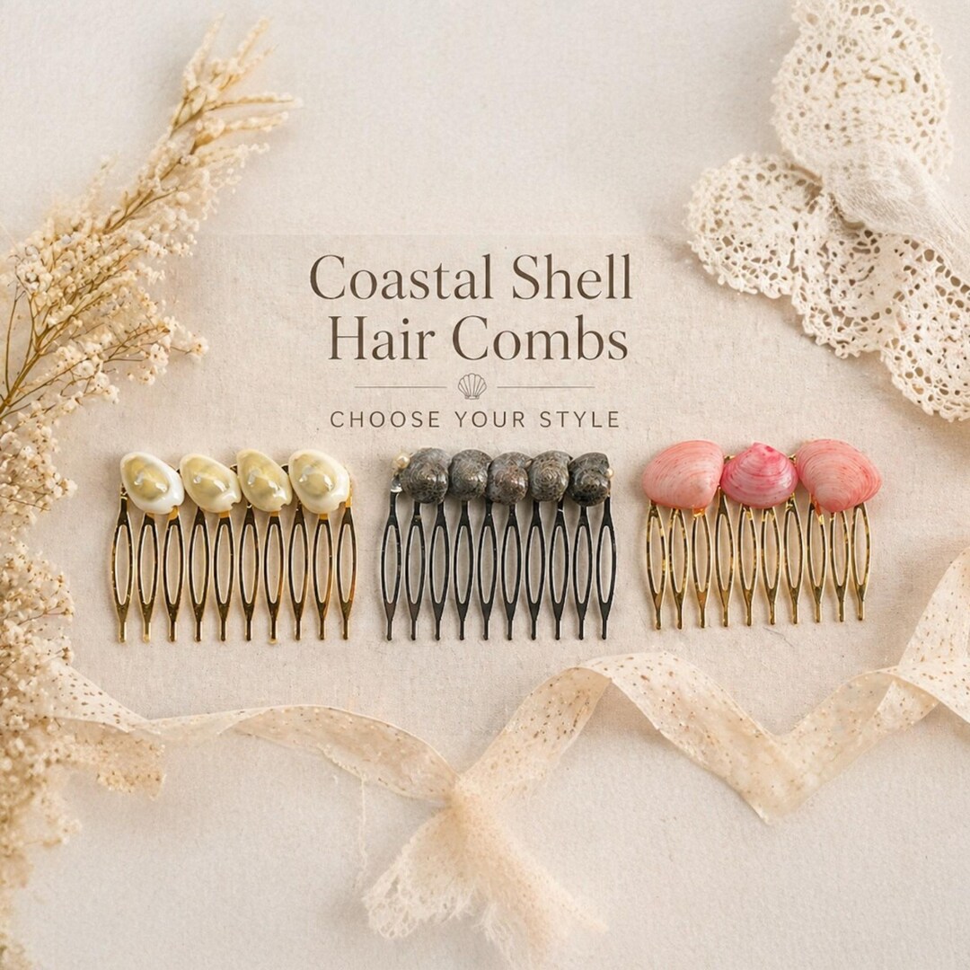 Shell Style Comb Coastal Shell Hair Comb Set Choose Style Beach Bridal Hair Piece Pink ...