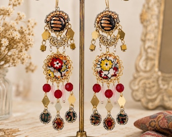 Handmade Collage Earrings | Vintage Textile Art Earrings | Mixed Media Statement Earrings | Sterling Silver Ear Wires | One of a Kind