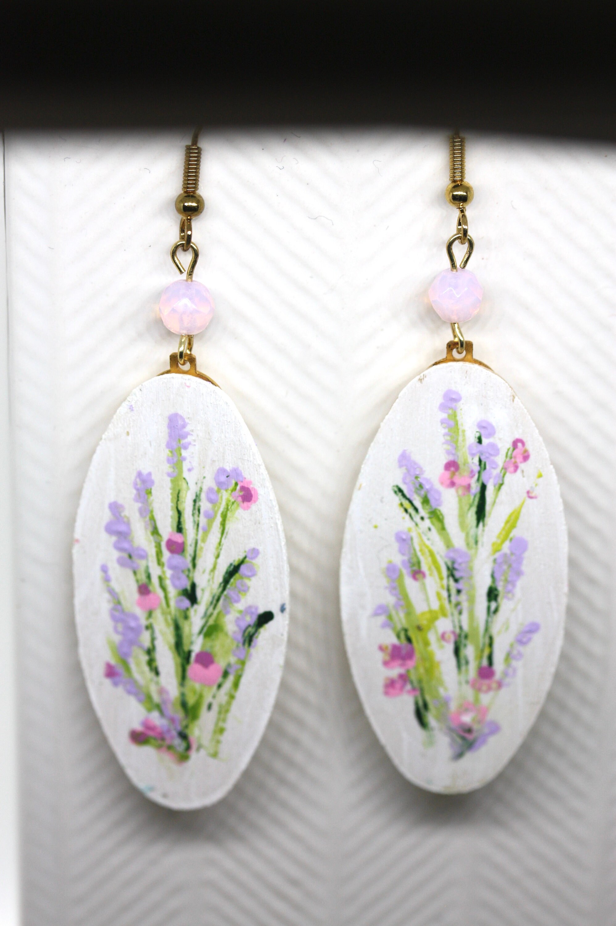 Boucles D'oreilles Pendantes Ovales En Bois Naturel - Détail étoile - Bijoux Uniques Faits Main Rose