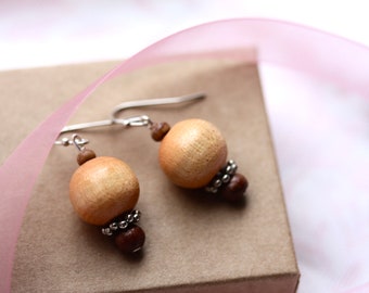 Handmade dangle earrings made with vintage wooden beads