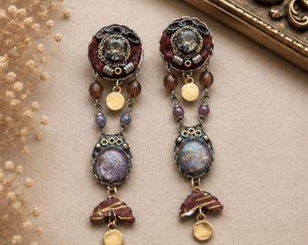 Handmade Mixed Media Statement Earrings Vintage Paper Collage Art Earrings OOAK Assemblage Jewelry
