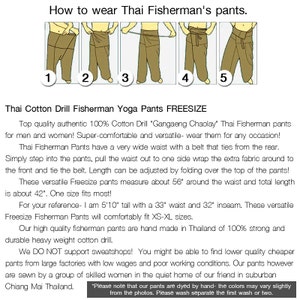 Fisherman Pants, 2 TONE Thai Fisherman Pants Cotton Striped Waist Violet Red. image 7