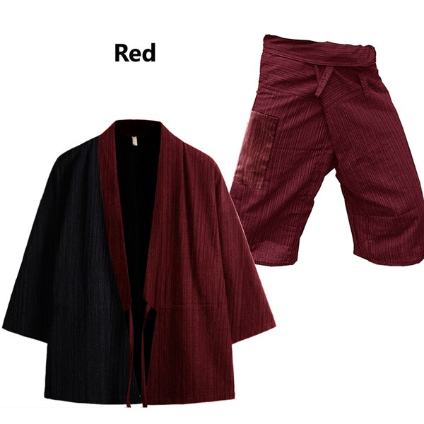 Set Kimono Jacket Loose Linen Cardigan Male Casual Spring Summer Coat Windbreaker.