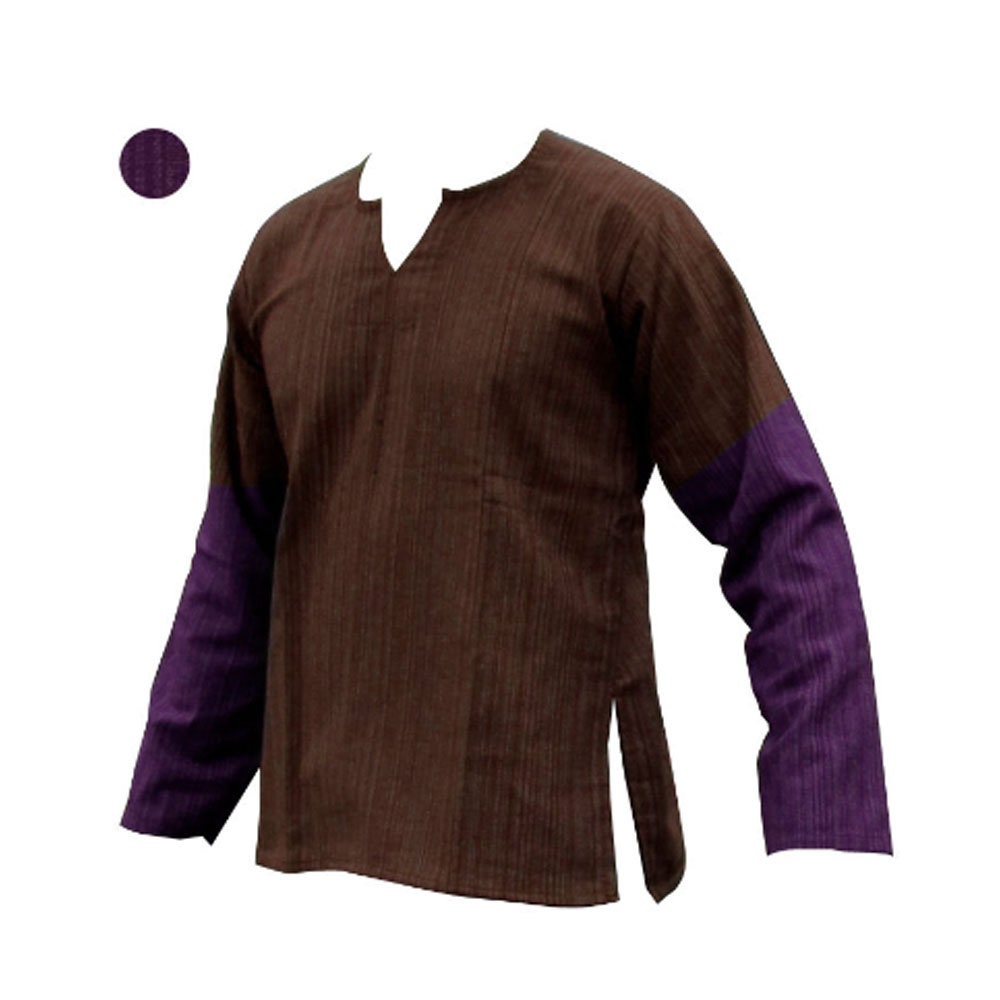 Discover 100% cotton long sleeve men's shirt, PURPLE 2 TONE Thai style Cotton (Striped) shirts - Ethnic Kurta Hippie Grandad Plain marshal arts