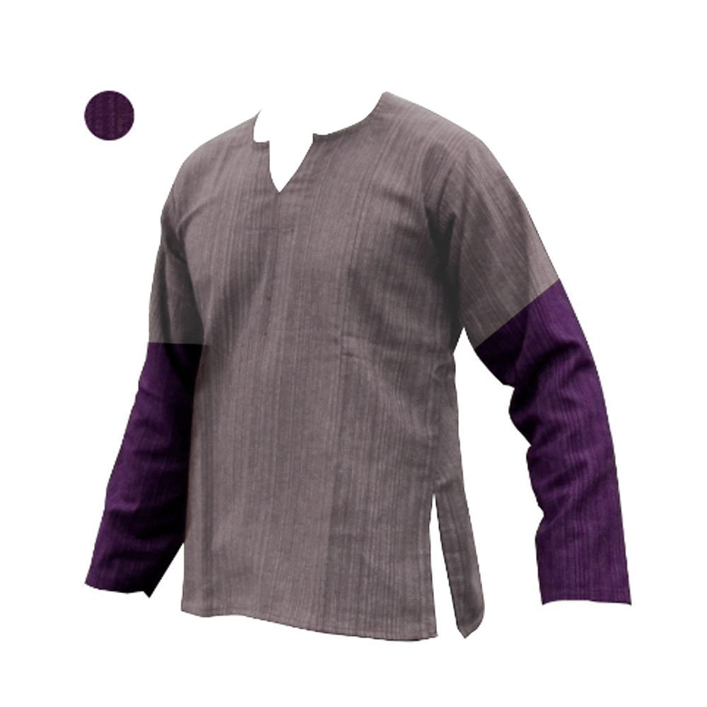 Discover 100% cotton long sleeve men's shirt, PURPLE 2 TONE Thai style Cotton (Striped) shirts - Ethnic Kurta Hippie Grandad Plain marshal arts