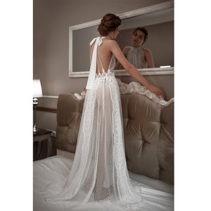 Long Sheer Bridal Nightgown with Lace F41