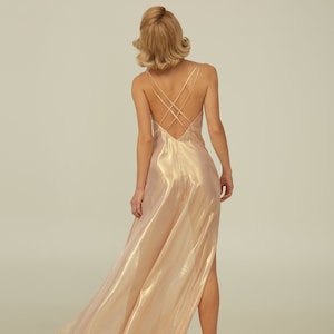 Rose Gold SILK BOUDOIR DRESS with an open back "Kelly" F-52