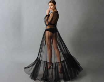 See-Through Robe With Black Pearls Sleeves F-44