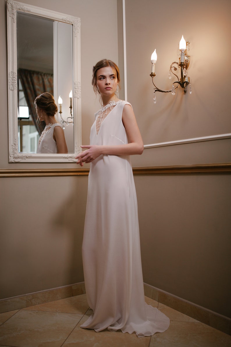 Long Silk Bridal Nightgown Decorated With Lace Pearls and Etsy