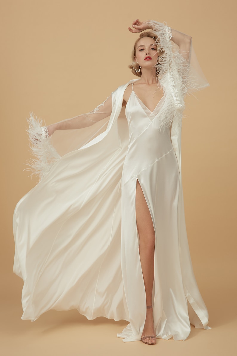 Long Pure Silk Nightgown With Slit F51 Nightgown Women - Etsy