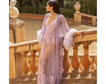 Set of Sparkling Feather Robe and Boudoir Dress F-93 F-94