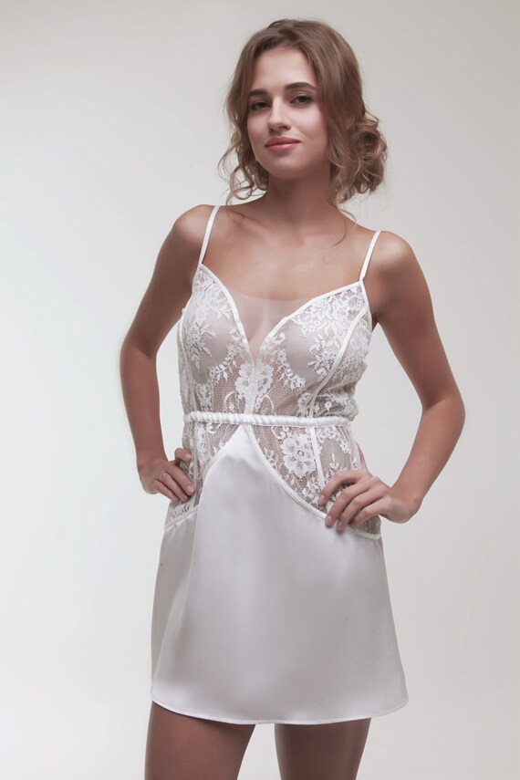 Silk Bridal Chemise with lace D10Lingerie Short wedding Etsy