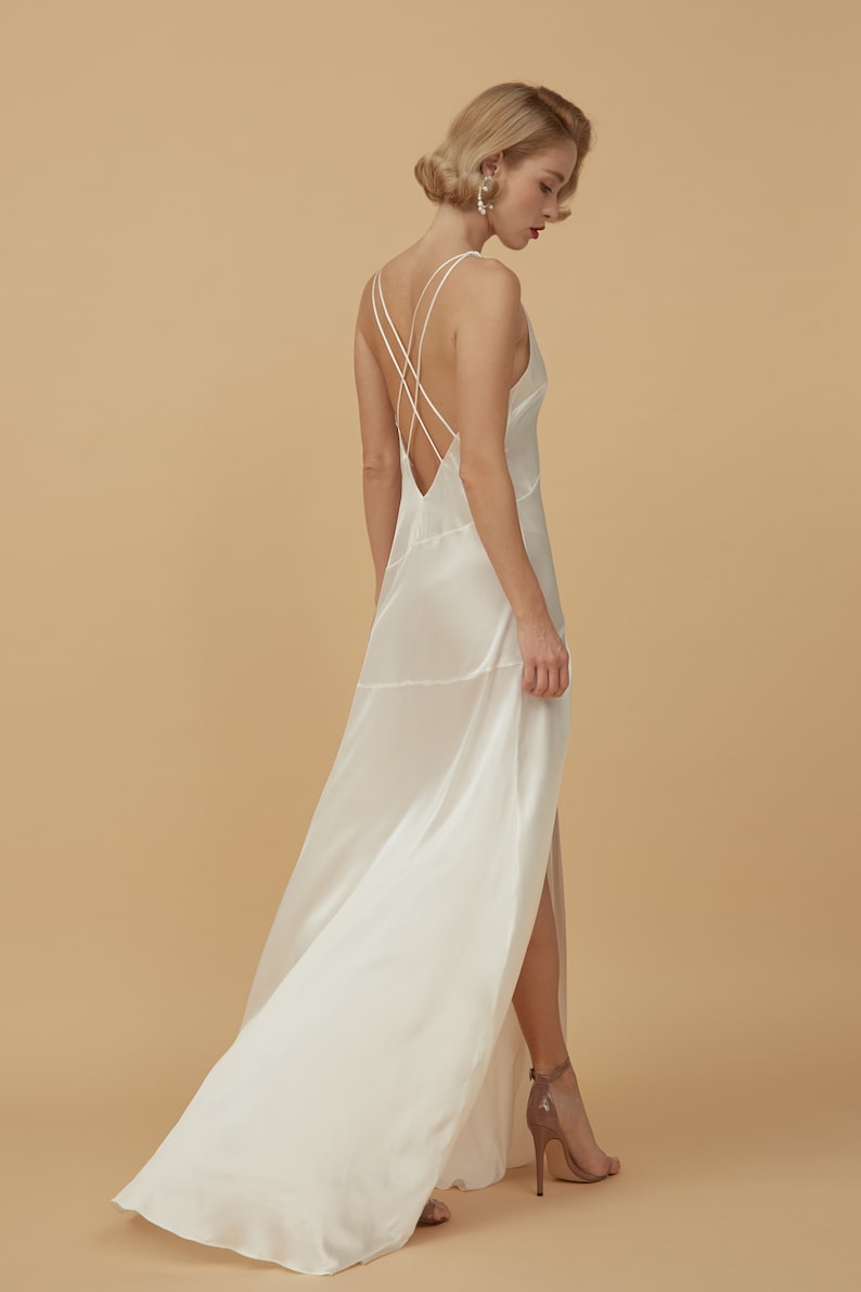 Long Pure Silk Nightgown With Slit F51 Nightgown Women Etsy