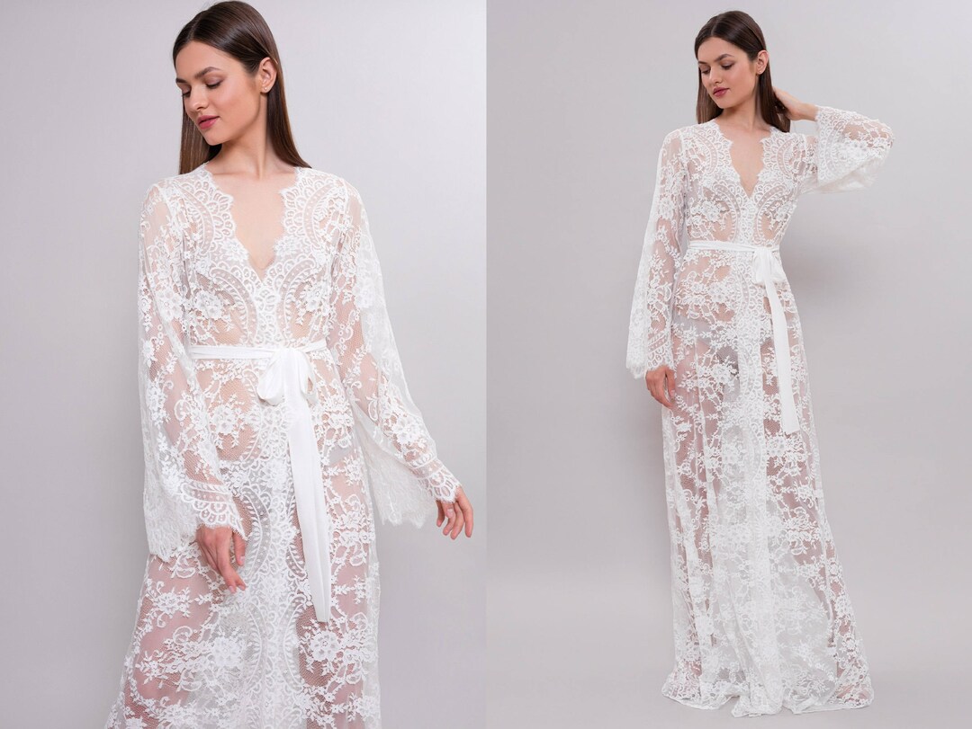 Lace Bridal Robe D4 Ivory Lace Robe Long Bridal Robe Long Etsy