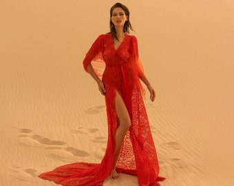 Red Lace Robe F-46