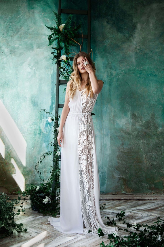 asymmetrical lace wedding dress