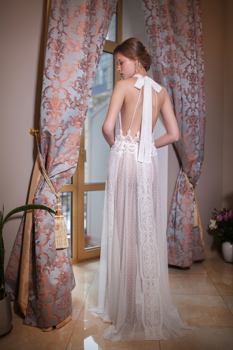 See Through Bridal Nightgown With Lace F41 Sheer Lingerie Etsy