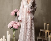 Long Lace Bridal Robe F3, Bridal Lingerie, Wedding Lingerie, Honeymoon, Sleepwear, Valentines Gift, For Her, For Woman, For Girlfriend