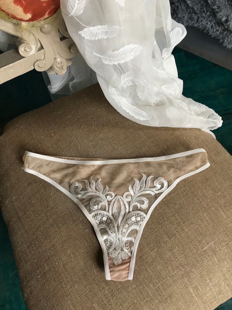 See Trough Thongs With Lace Embroidery, Bridal Panties, Bridal Lingerie