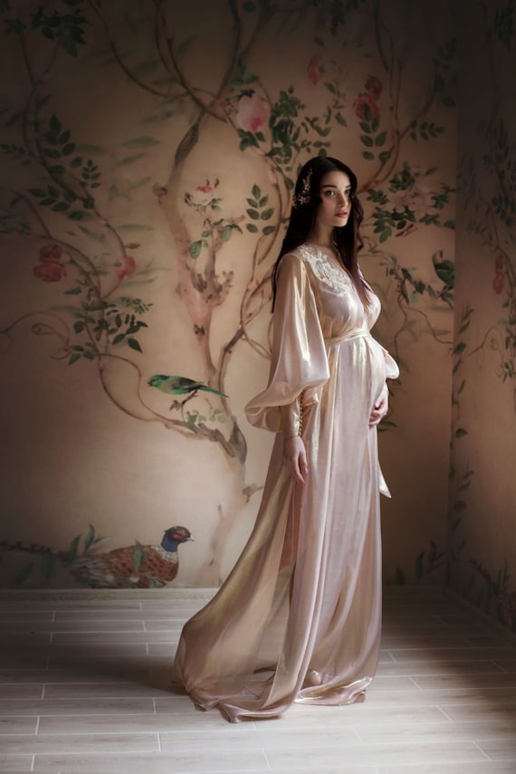 Maternity Golden Silk Robe elin F64 Etsy Singapore