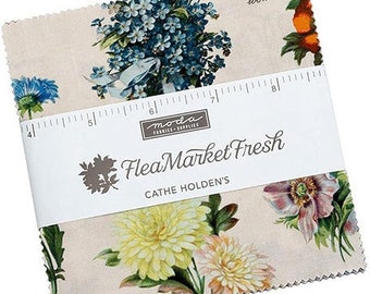 Flea Market Fresh Charm Pack by Cathe Holdens for Moda Fabrics, vintage fabric, flea market finds, antique fabric, stamps, vintage postcards