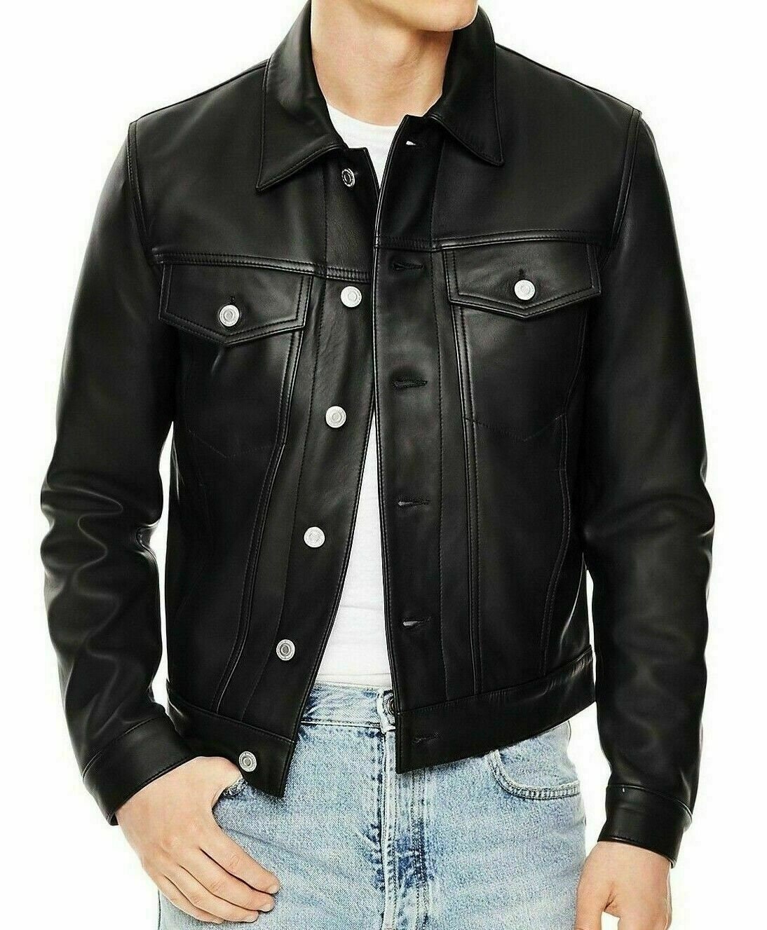 Leather Trucker Jacket - Etsy UK