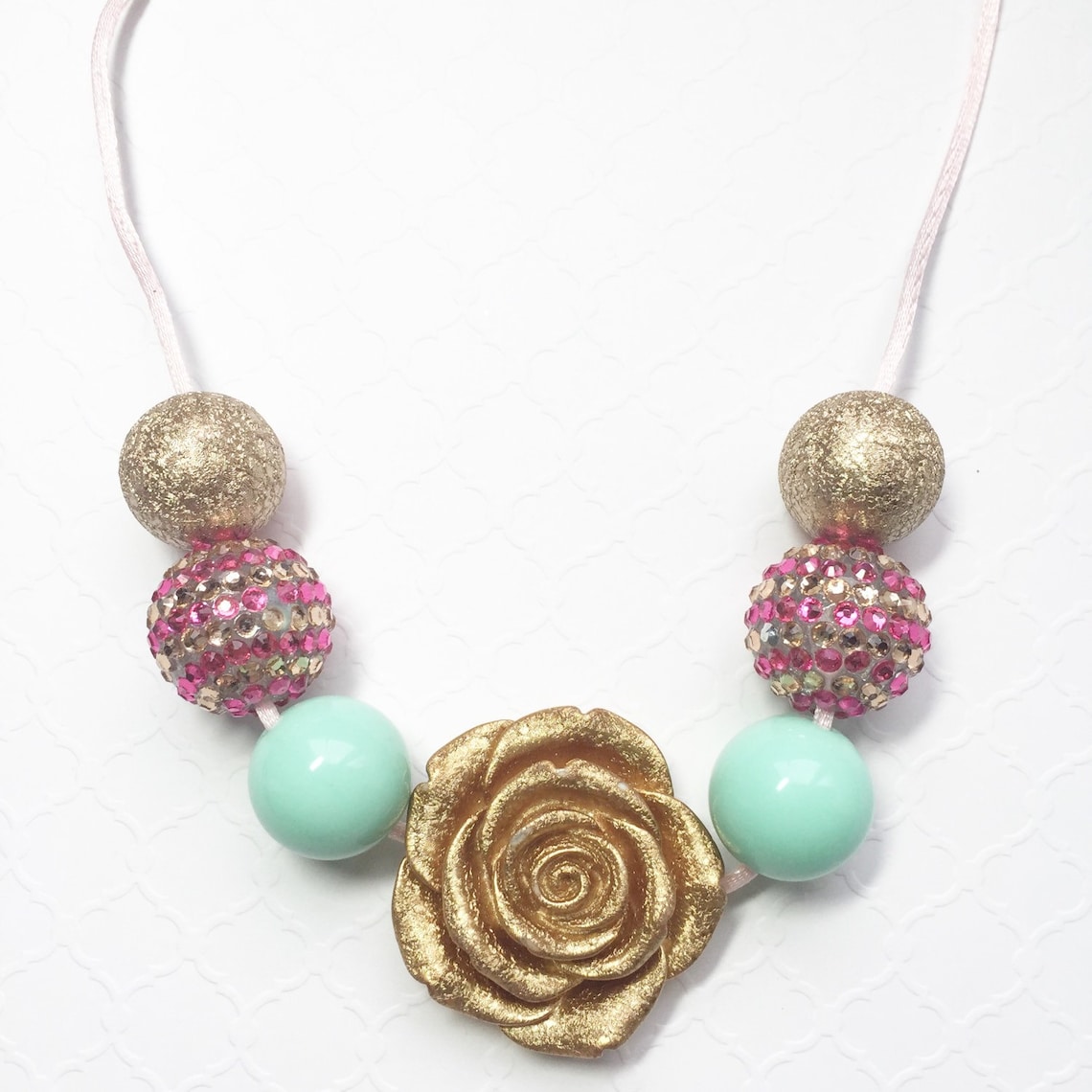 Pink and Gold Chunky Bubble Gum Necklace Bubble Gum Necklace Etsy
