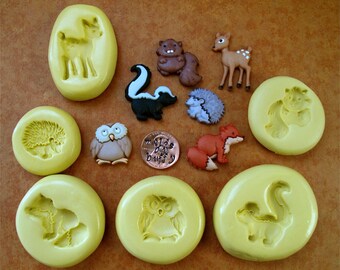 Forest animal silicone molds, Owl mold, Deer mold, Skunk mold, Beaver mold, Fox mold, Porcupine mold, resin mold, fondant mold, crayon mold