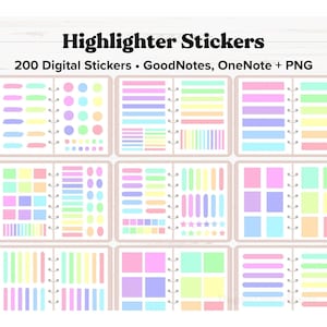 Highlighter Digital Stickers, Transparent Highlighter Stickers, Goodnotes Stickers, OneNote, Digital Planner Stickers, Digital Highlighters