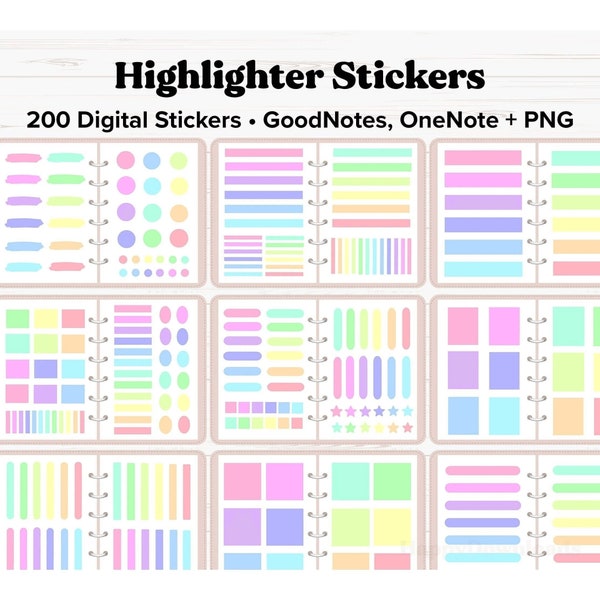Highlighter Digital Stickers, Transparent Highlighter Stickers, Goodnotes Stickers, OneNote, Digital Planner Stickers, Digital Highlighters