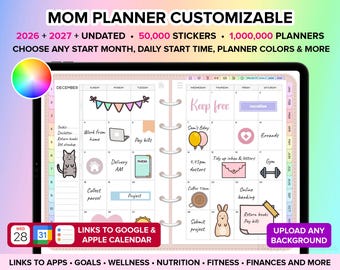 Mom Planner 2026 2027 Undated, Mom Digital Planner 2026, Household Planner, Home Planner, Pregnancy Planner, Goodnotes Planner, Mum Planner