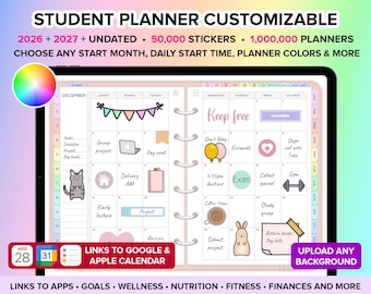 Student Digital Planner 2026 2027 Undated, Student Planner, Goodnotes Planner, iPad Planner, Academic Planner, Daily Planner for Students