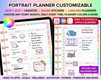 Digital Planner 2026 2027 Undated Planner Digital Journal ADHD Planner Goodnotes Planner iPad Planner Daily Planner Weekly Planner PORTRAIT