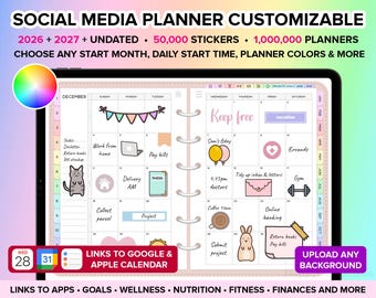 Social Media Planner 2026 2027 Undated, Social Media Digital Planner, Social Content Planner, Digital Marketing Planner, Goodnotes Planner