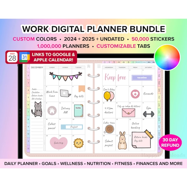 Work Digital Planner 2024 2025 Undated Goodnotes Planner Daily Planner Weekly Planner iPad Planner Digital Work Planner Office Planner