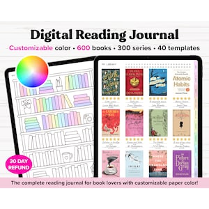 Diario di lettura digitale, Planner di lettura digitale, Planner digitale di lettura, Goodnotes, Tracker di lettura, Registro di lettura, Recensione di libri, Scaffale per libri