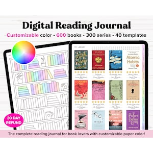 Digital Reading Journal, Digital Reading Planner, Reading Digital Planner, Goodnotes, Reading Tracker, Reading Log, Book Review, Book Shelf