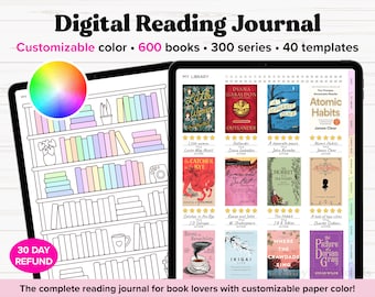 Digital Reading Journal, Digital Reading Planner, Reading Digital Planner, Goodnotes, Reading Tracker, Reading Log, Book Review, Book Shelf