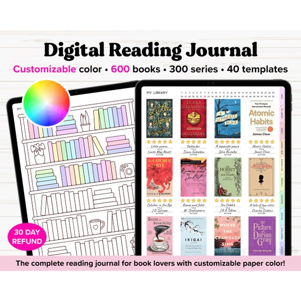 Digital Reading Journal, Digital Reading Planner, Reading Digital Planner, Goodnotes, Reading Tracker, Reading Log, Book Review, Book Shelf