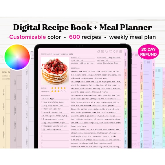 Digital Recipe Book, Digital Recipe Journal, Goodnotes Recipe Template, Digital Cookbook, Recipe Planner, Digital Meal Planner
