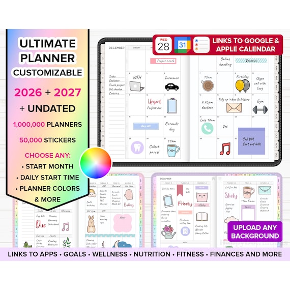 Digital Planner 2026 2027 Undated iPad Planner Goodnotes Planner Daily Planner Weekly Planner Digital Journal Digital Notebook ADHD Planner