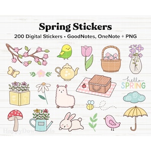 Digitale Aufkleber Frühling, Aufkleber Frühling, Saisonale Aufkleber, vorgeschnittene Aufkleber, Goodnotes-Aufkleber, OneNote-Aufkleber, iPad-Aufkleber, PNG-Aufkleber