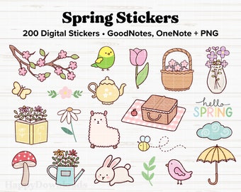 Spring Digital Stickers, Spring Stickers, Seasonal Stickers, Pre-cropped, Goodnotes Stickers, OneNote Stickers, iPad Stickers, PNG Stickers