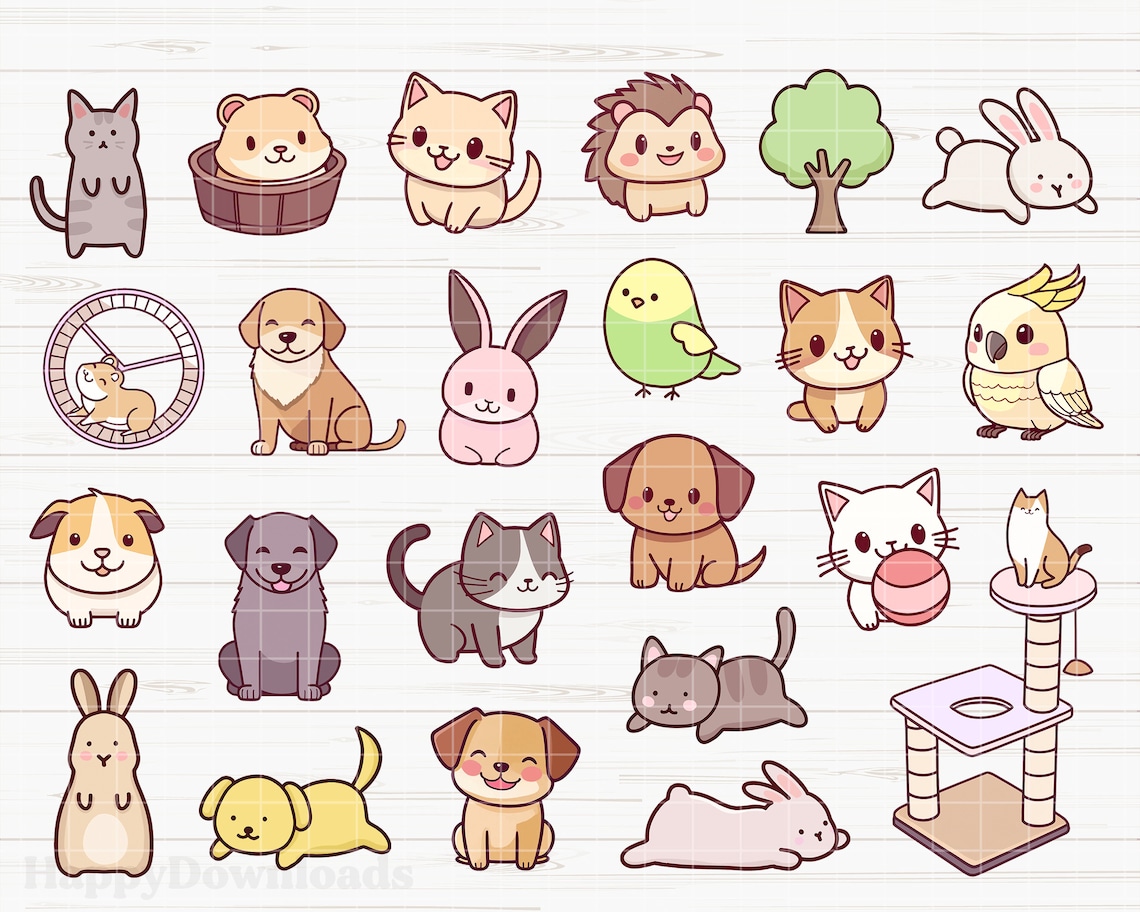 Colorable Pet Stickers Cute Pets Stickers Digital, Cats Stickers, Dogs Stickers, Digital ...