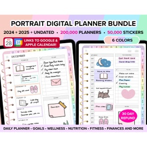 Digital Planner 2024 2025 Undated iPad Planner Goodnotes Planner Digital Journal ADHD Digital Planner Daily Planner Weekly Planner PORTRAIT