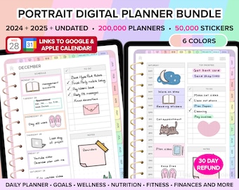 Digital Planner 2024 2025 Undated iPad Planner Goodnotes Planner Digital Journal ADHD Digital Planner Daily Planner Weekly Planner PORTRAIT