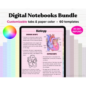 Portrait Digital Notebook with Tabs, Goodnotes Notebook, Student Notebook, Digital Notebooks, Digital Notes Templates, Notability Notebook image 1