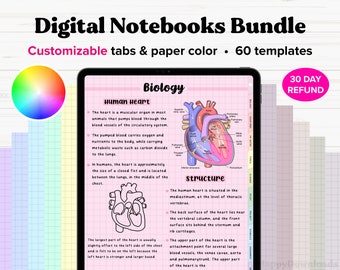 Portrait Digital Notebook with Tabs, Goodnotes Notebook, Student Notebook, Digital Notebooks, Digital Notes Templates, Notability Notebook