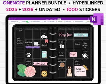 Dark Mode OneNote Planner 2025 2026 & Undated, Hyperlinked OneNote Digital Planner, OneNote Templates, Windows Planner, Surface Pro Planner