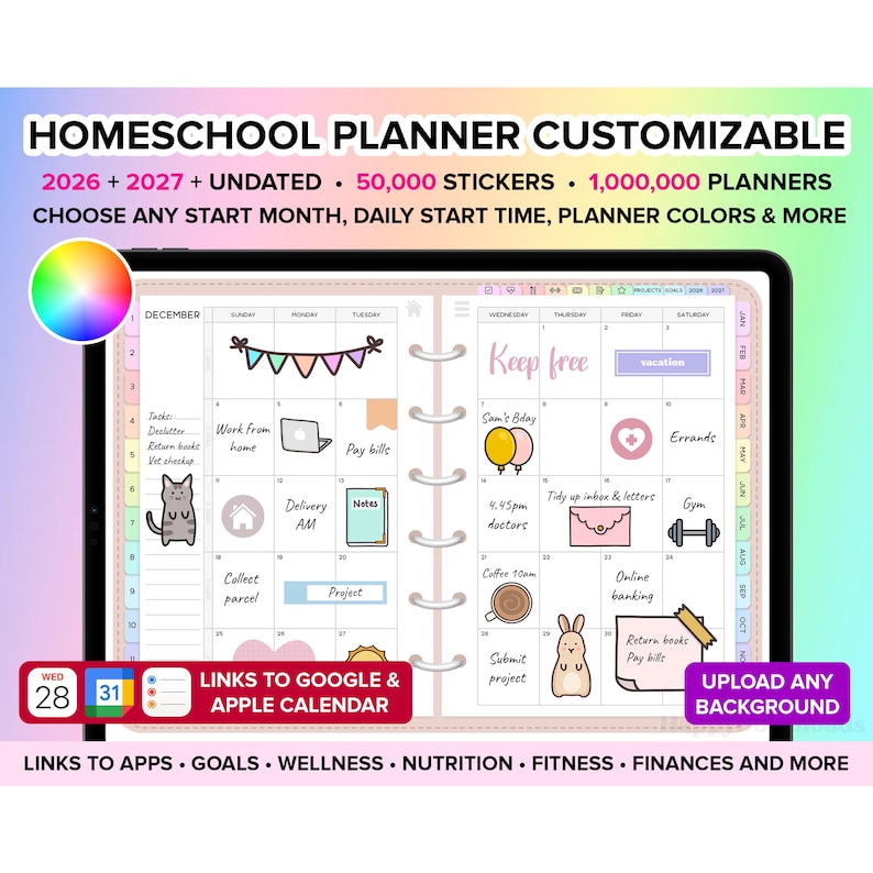 Homeschool Planner 2026 2027 Undated, Homeschool Digital Planner 2026, Goodnotes Planner iPad, Daily Planner, Home School Planner Digital image 1